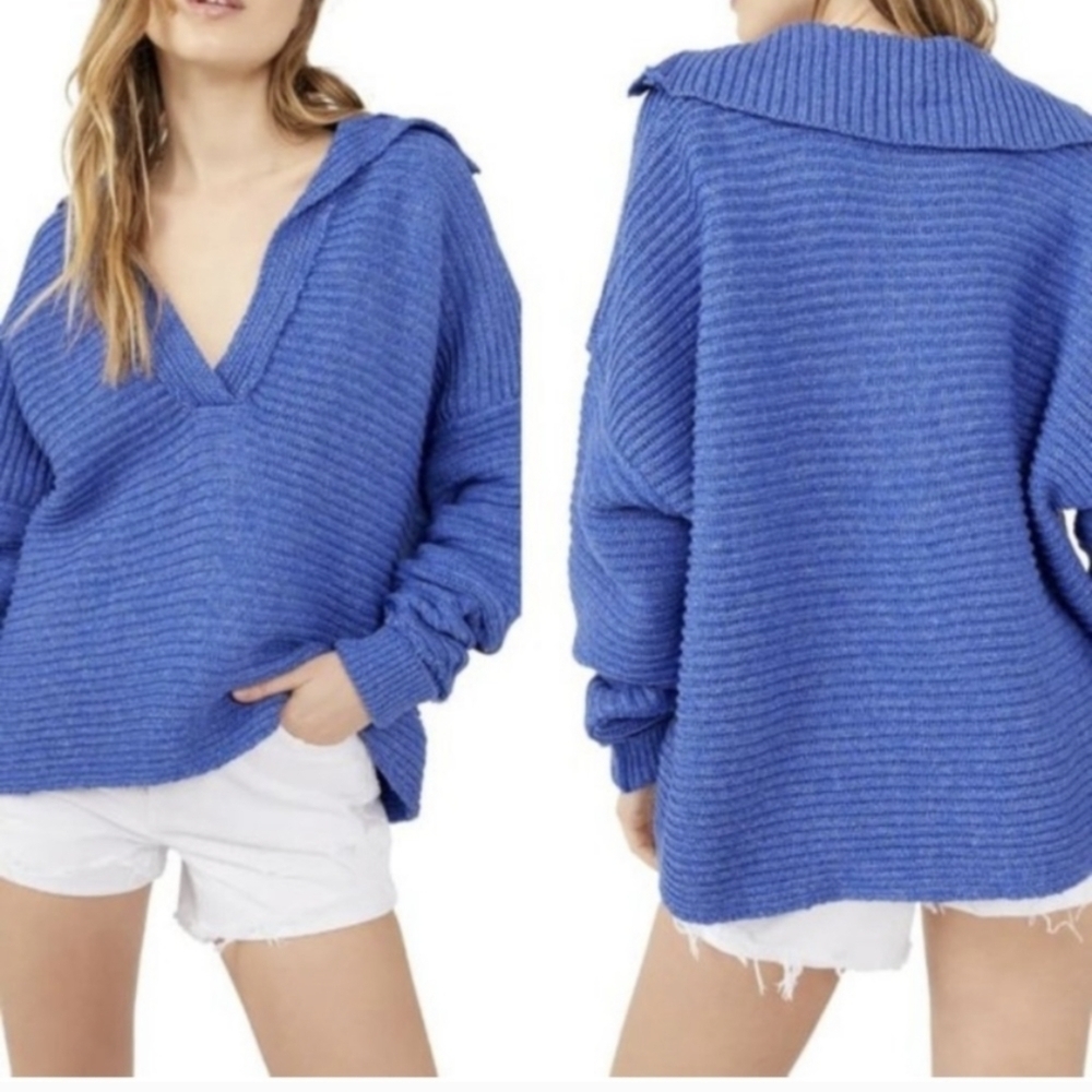 Free People Marlies Sweater Women's Medium Blue Shirt